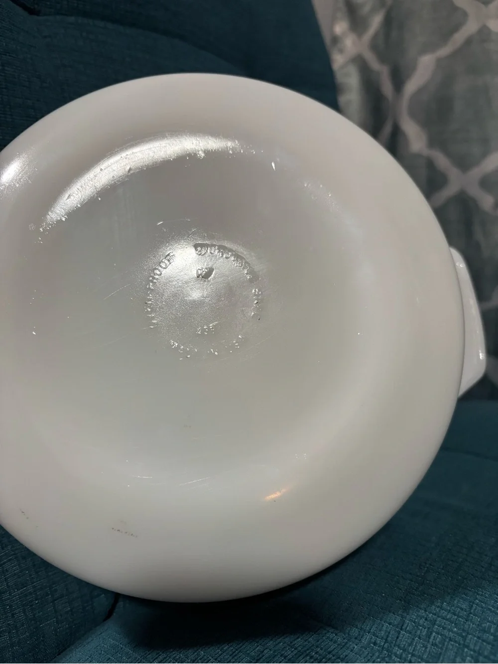 White Glass Bakeware Dish with Olive Green Floral Pattern